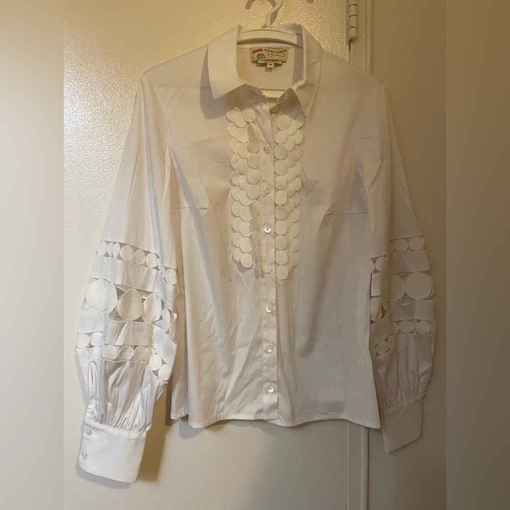 MAISON COMMON Polka dot braid‎ adorned cotton blouse  Sz M